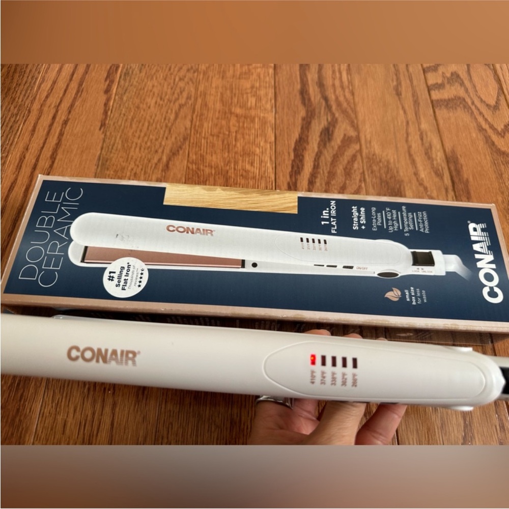 Conair 1” Double Ceramic Hair Flat Iron, White